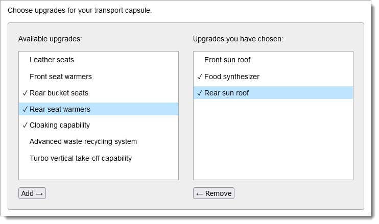 Mehrfach-Auswahlliste (WAI-ARIA Authoring Practices 1.2: Listbox > Example Listboxes with Rearrangeable Options)