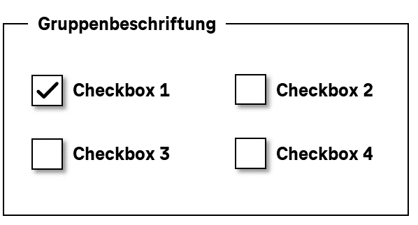 Rechts neben Checkboxen angeordnete Beschriftungen und eine Gruppenbeschriftung