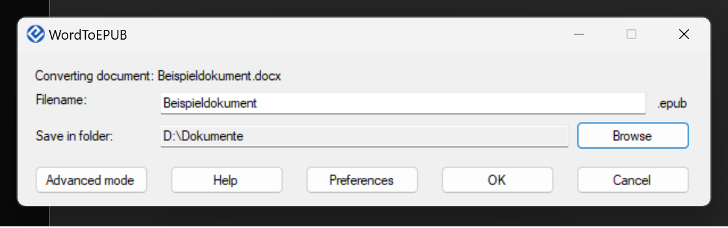 WordToEPUB Export-Dialog