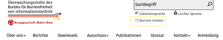 Screenshot eines Barriere melden Buttons in der Menüleiste.