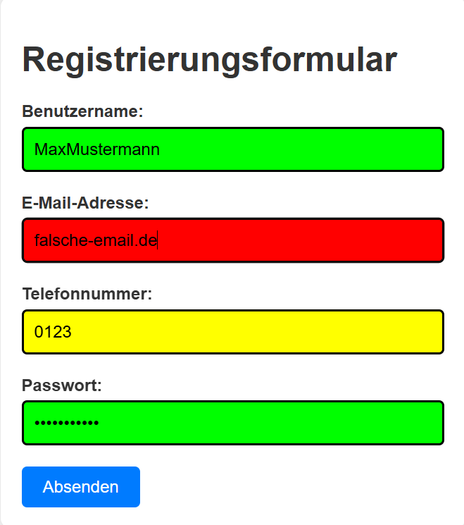 Formular mit farblich unterschiedlichen Stati