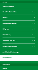 Beispiel: In der grünen Menü-Leiste ist der Punkt Leichte Sprache weiß hinterlegt und sieht anders aus als die anderen Menü-Punkte.