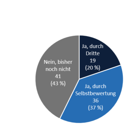 Kreisdiagramm: 19 Ja, durch Dritte (20 %), 36 Ja, durch Selbstbewertung (37 %) und 41 Nein (43 %)